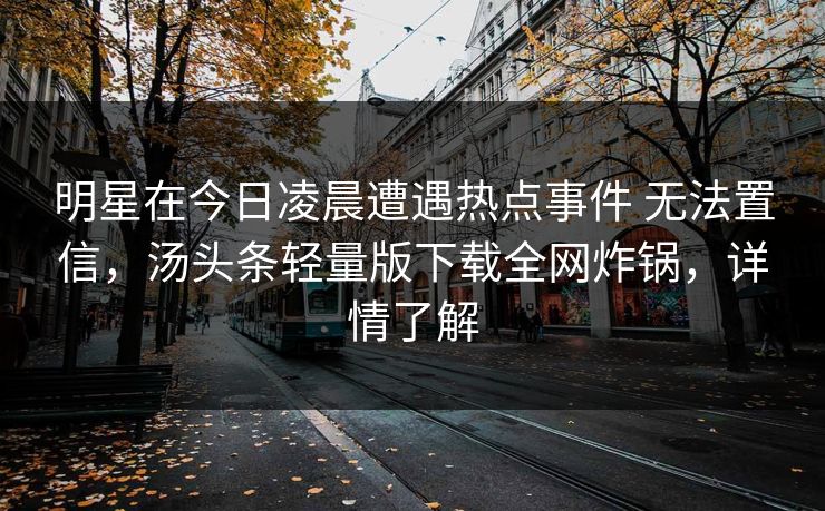 明星在今日凌晨遭遇热点事件 无法置信,汤头条轻量版下载全网炸锅,详情了解