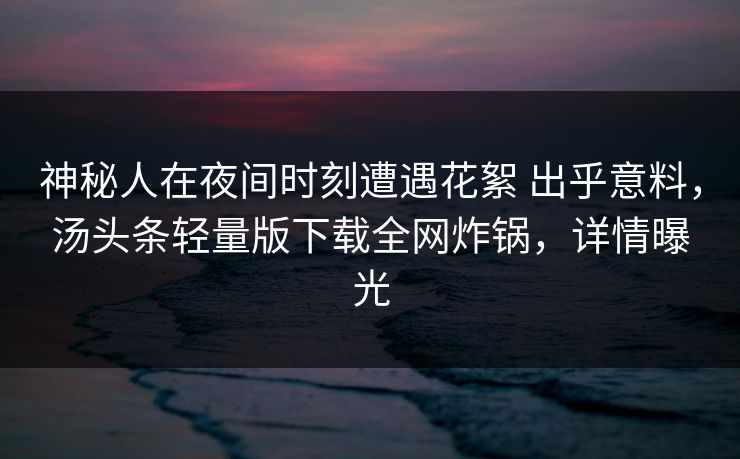 神秘人在夜间时刻遭遇花絮 出乎意料,汤头条轻量版下载全网炸锅,详情曝光