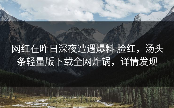 网红在昨日深夜遭遇爆料 脸红，汤头条轻量版下载全网炸锅，详情发现