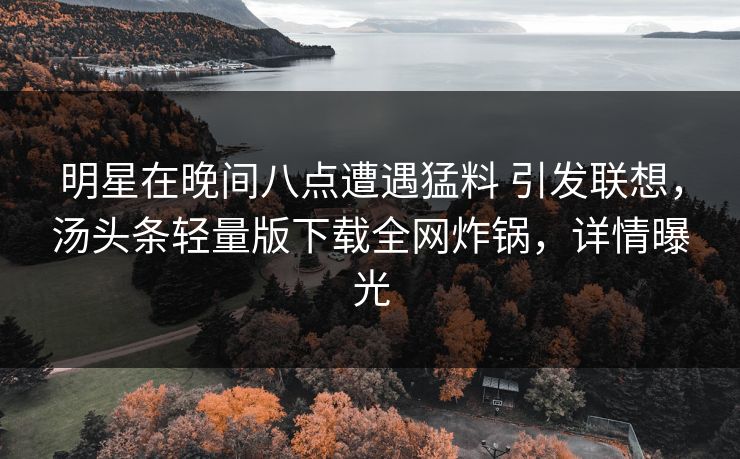 明星在晚间八点遭遇猛料 引发联想,汤头条轻量版下载全网炸锅,详情曝光