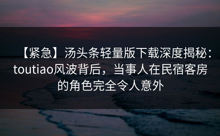 【紧急】汤头条轻量版下载深度揭秘:toutiao风波背后,当事人在民宿客房的角色完全令人意外