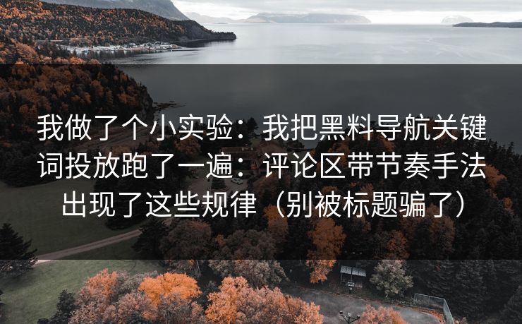 我做了个小实验：我把黑料导航关键词投放跑了一遍：评论区带节奏手法出现了这些规律（别被标题骗了）
